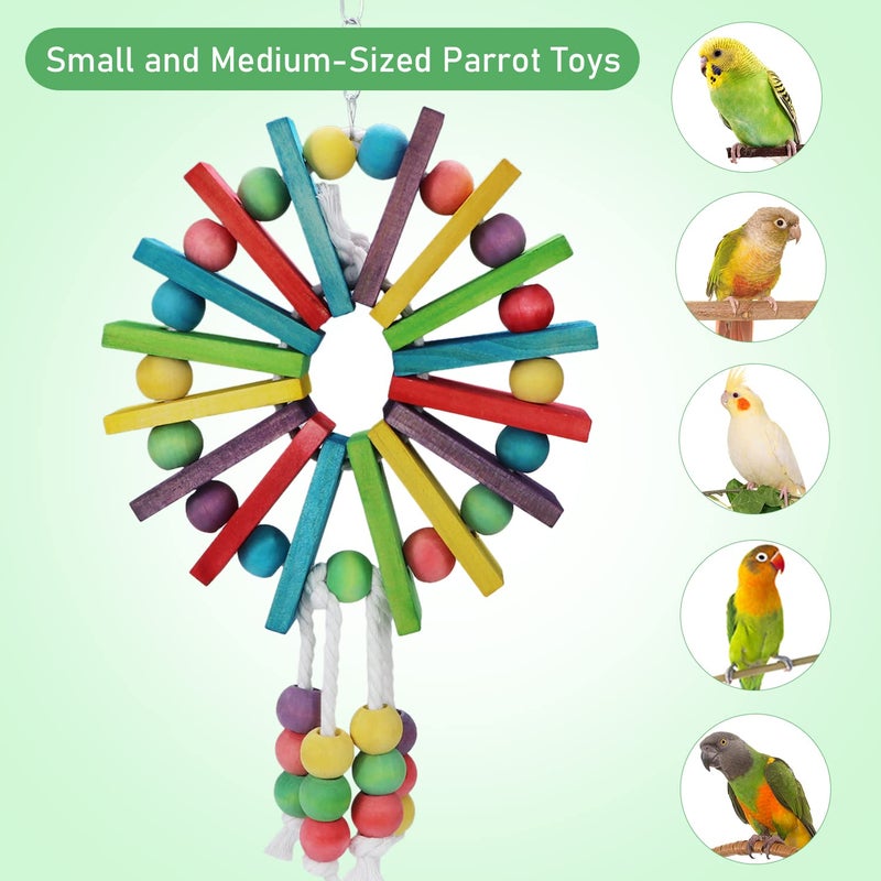Litewoo Parrot Hanging Chew Toy Bird Bite Swing with Colorful Wood Beads Bells for Parrot Macaw African Greys Cockatiels Cage Accessories (Colorful Wood Toy) - Image 4